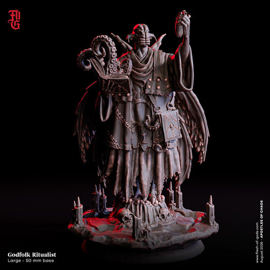 Godfolk Ritualist Miniature | Clockwork Mind Flayer Cthulhu NPC Figurine | 50mm Base