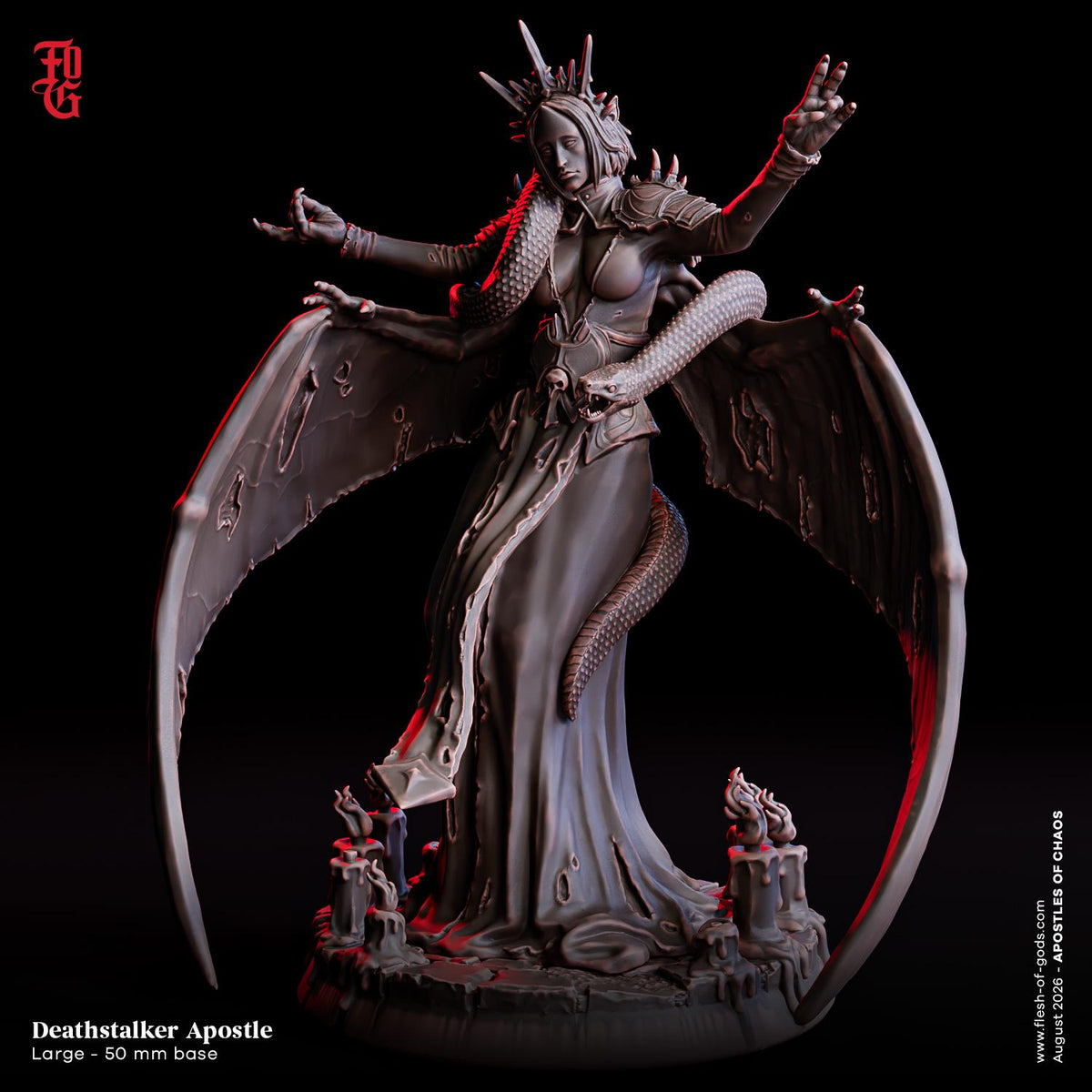 Deathstalker Apostle Miniature | Large Female Fiend Apostle of Chaos Figurine | 50mm Base