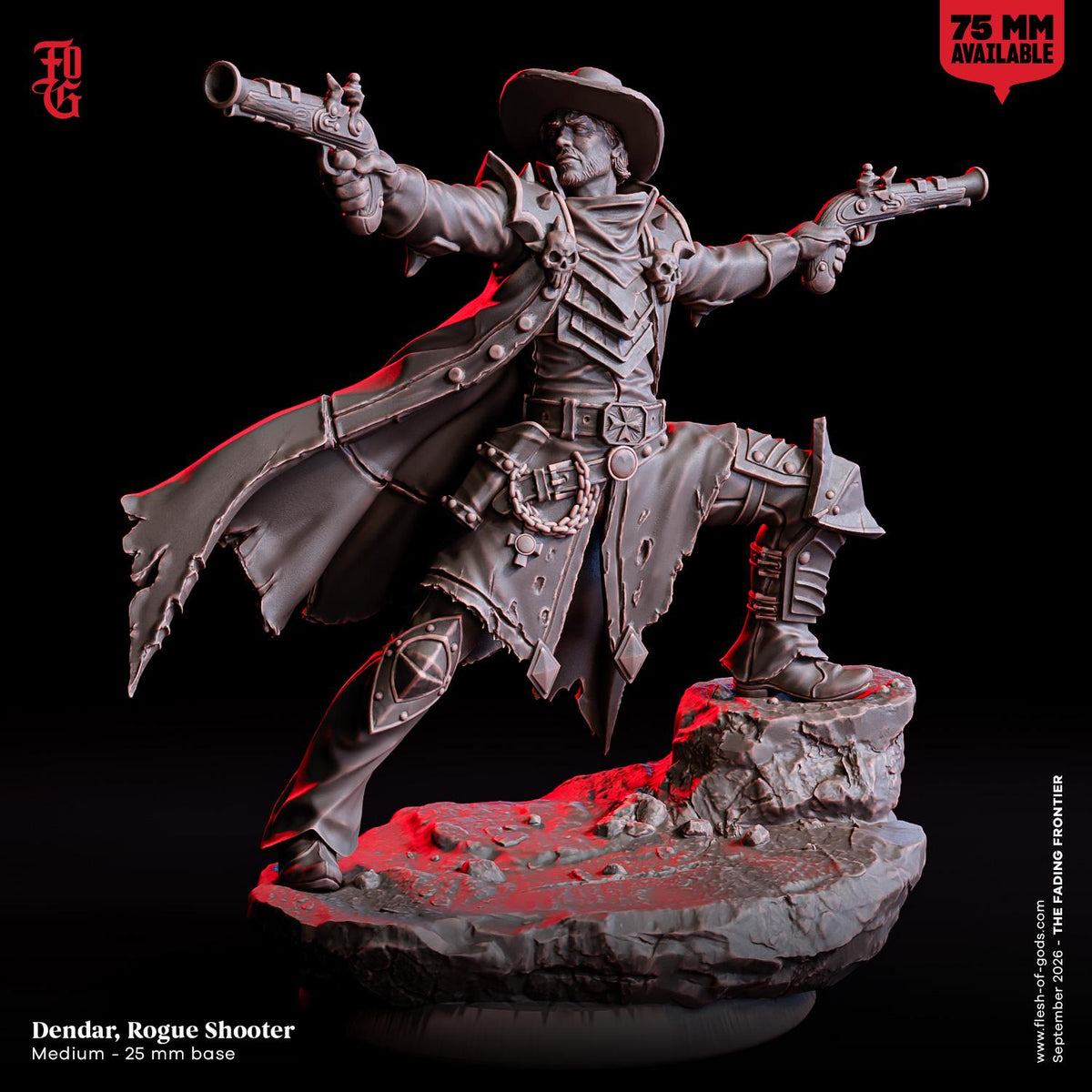 Dendar, Rogue Shooter Outlaw Miniature | Cowboy Gunslinger Wild West Ranger Figurine | 32mm Scale or 75mm Scale