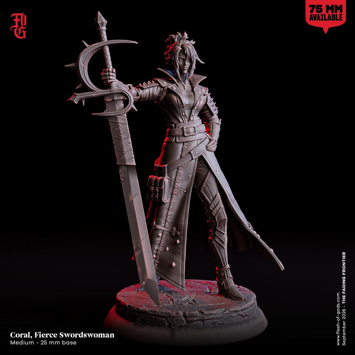 Coral, Fierce Swordswoman Outlaw Miniature | Female Wild West Ranger Warrior Figurine | 32mm Scale or 75mm Scale