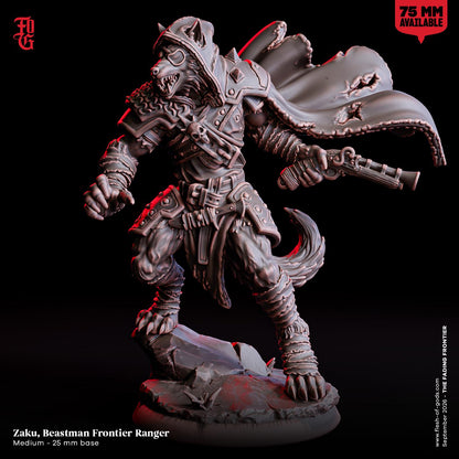 Zaku, Beastman Frontier Ranger Miniature | Cowboy Outlaw Wild West Gunslinger Figurine | 32mm Scale or 75mm Scale