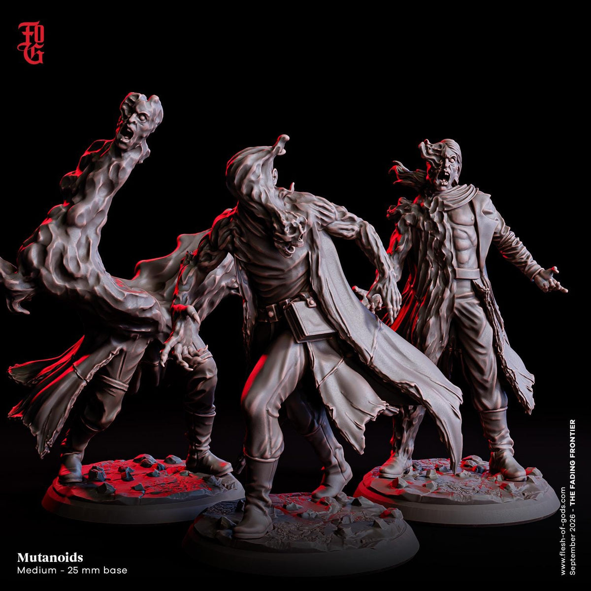 Mutanoid Trio Miniatures | Melting Humanoid Mutant Enemy Monster Figurine Set | 32mm Scale