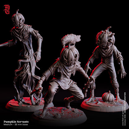 Trio of Pumpkin Servants Miniature Halloween Aberration Pumpkin Monster Figurines | 32mm Scale | Dungeons and Dragons DnD 5e Dungeon Master