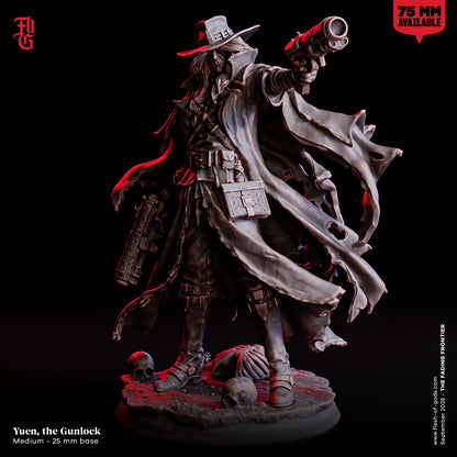Yuen, Gunlock Outlaw Miniature | Cowboy Arcane Gunslinger Wild West Ranger Figurine | 32mm Scale or 75mm Scale