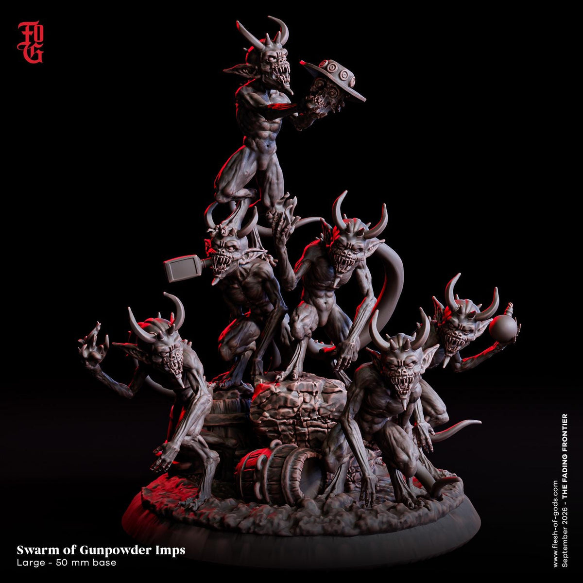 Swarm of Gunpowder Imps Miniature | Large Fiend Fey Wild West Monster Set | 50mm Base
