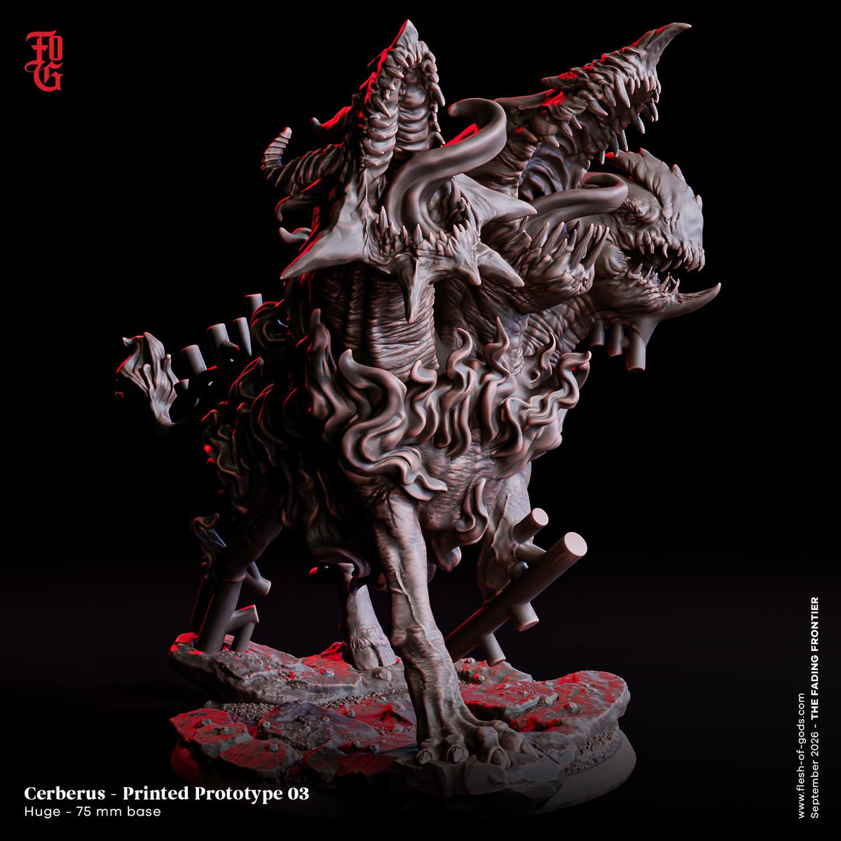 Cerberus Miniature | Huge Construct Mythic Watchdog Sci-Fi Wasteland Monster Figurine | 75mm Base