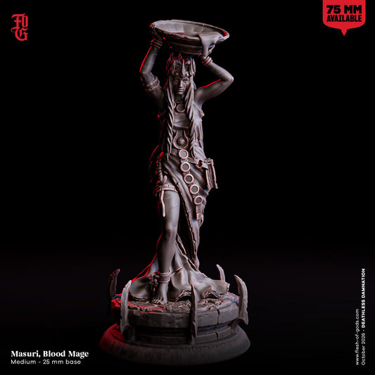 Female Blood Mage Miniature Human Arcane Spellcaster Sorcerer Figurine | 32mm Scale 75mm Scale | Dungeons and Dragons DnD 5e Dungeon Master