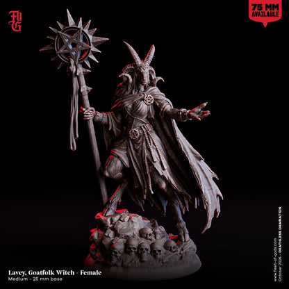 Female Goatfolk Witch Miniature Satyr Witch Figurine Goatkin Beastfolk | 32mm Scale 75mm Scale | Dungeons and Dragons DnD 5e Dungeon Master