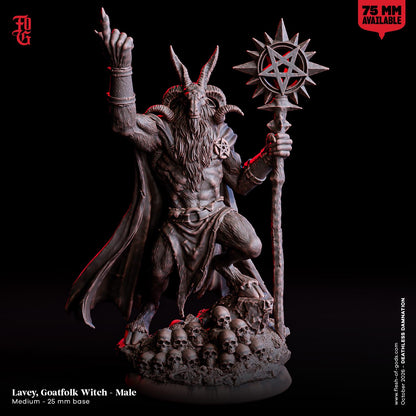 Male Goatfolk Witch Miniature Satyr Warlock Figurine Goatkin Beastfolk | 32mm Scale 75mm Scale | Dungeons and Dragons DnD 5e Dungeon Master