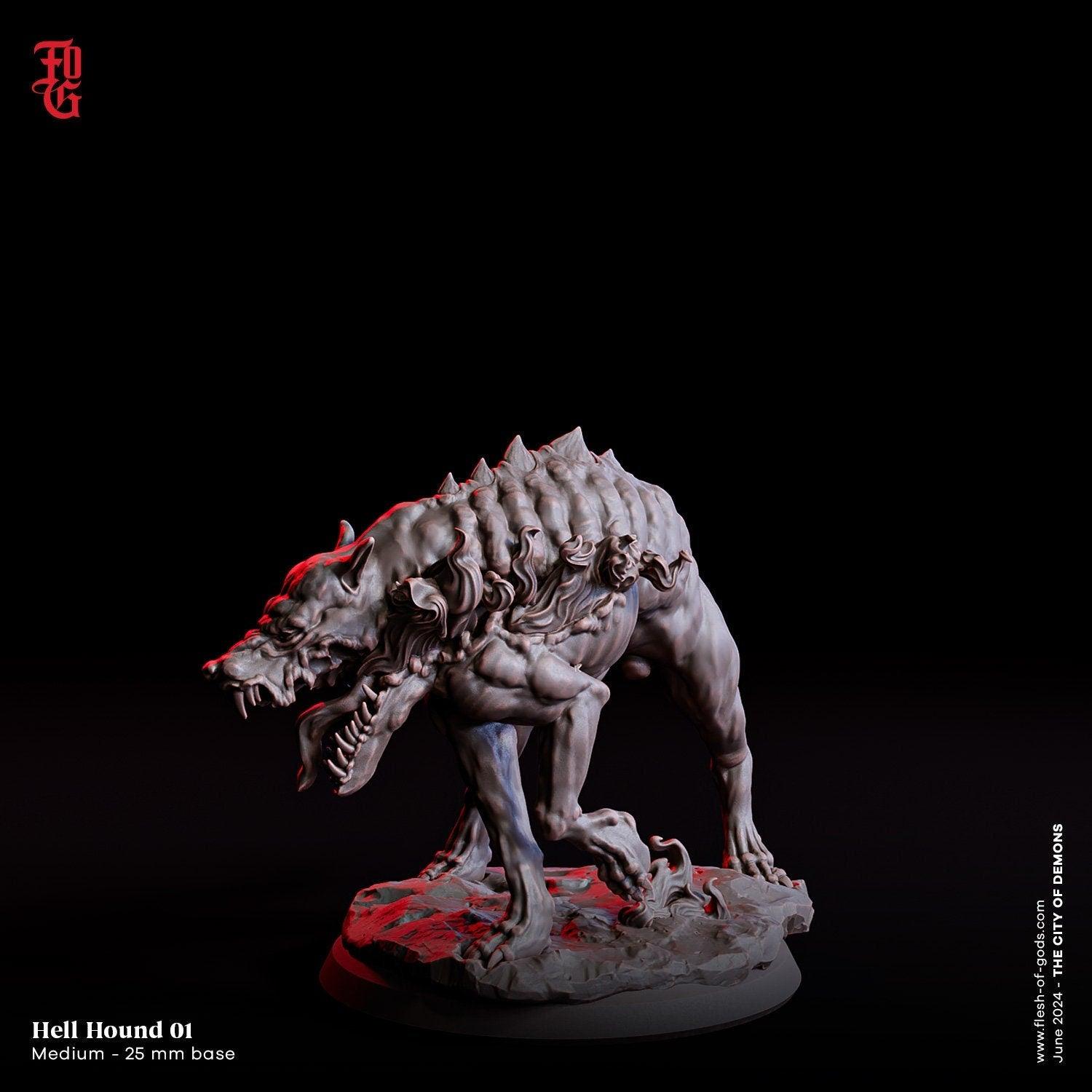 Infernal Hell Hound Miniature Set | Fiery Beasts for D&D & RPGs | 32mm Scale - Plague Miniatures