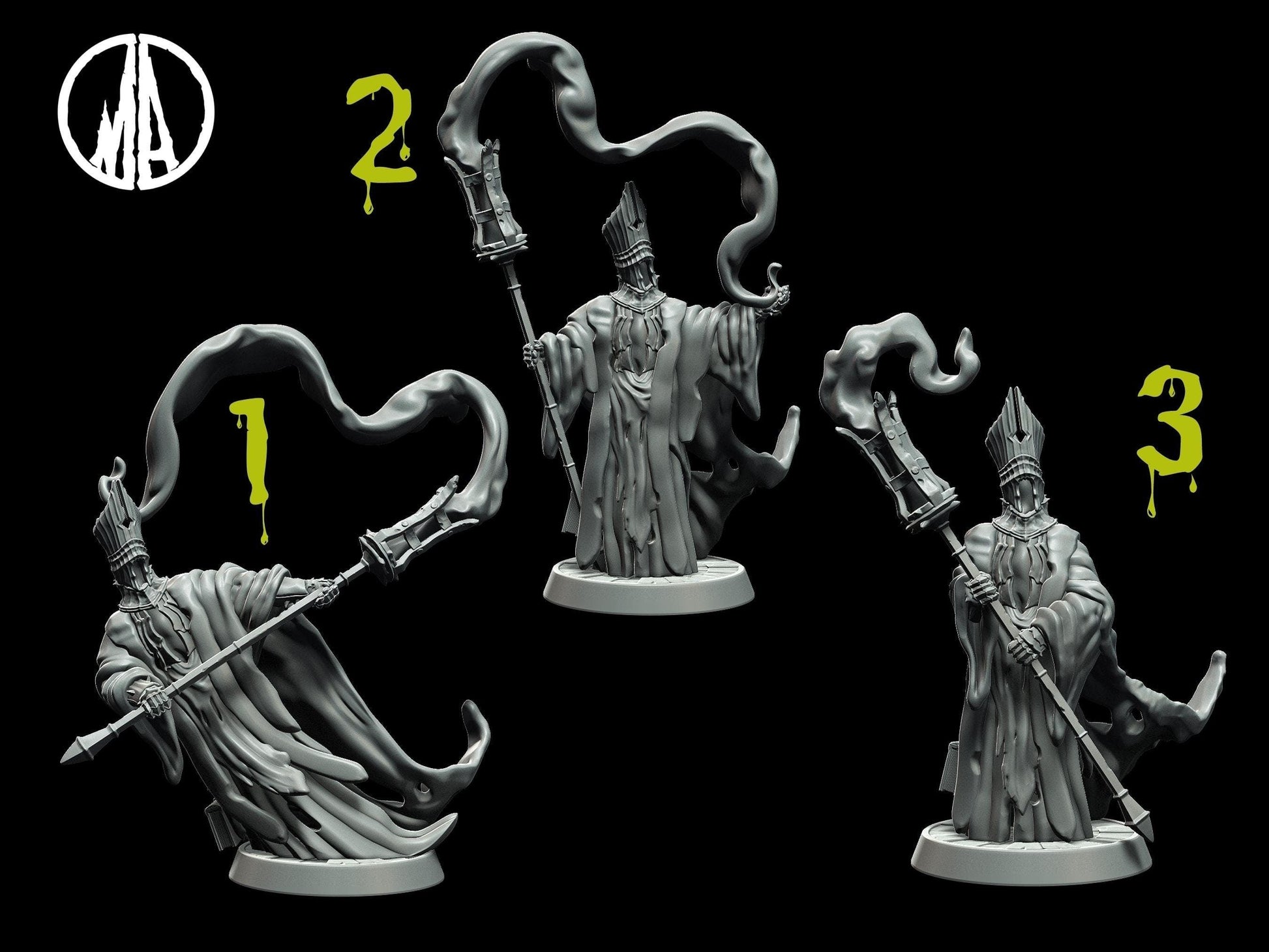 Insane Cleric Miniature DnD witch miniature - 3 Poses - 28mm scale Tabletop gaming DnD Miniature Dungeons and Dragons, ttrpg dnd 5e - Plague Miniatures