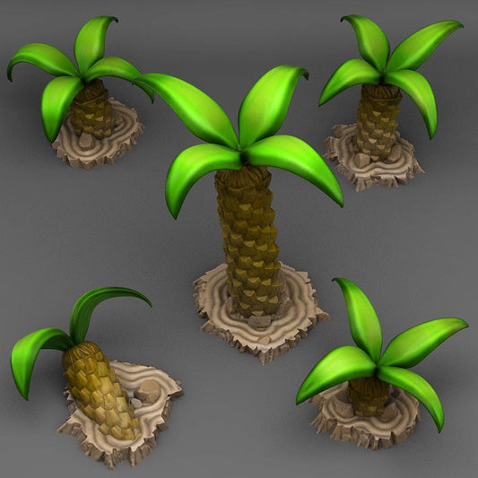 Island Palm Tree Miniatures | Tropical Plant Terrain | 28mm or 32mm Scale - Plague Miniatures