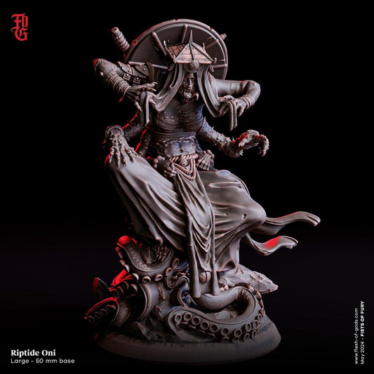 Japanese Riptide Oni Monster Miniature | Large Fiend Aberration | 50mm Base - Plague Miniatures