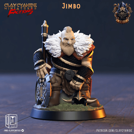 Jimbo DnD Miniature | Valiant Dwarf Warrior from The Bobbits Guild | 32mm Scale - Plague Miniatures