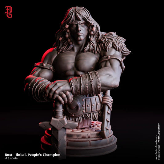 Jinkai, the People’s Champion Bust | Heroic Nature Fighter Resin Statue - Plague Miniatures