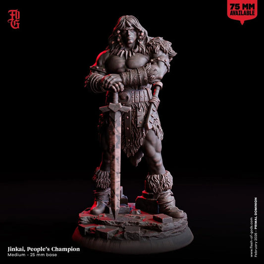 Jinkai, the People’s Champion Miniature | Heroic Fighter Figurine | 32mm Scale or 75mm Scale - Plague Miniatures