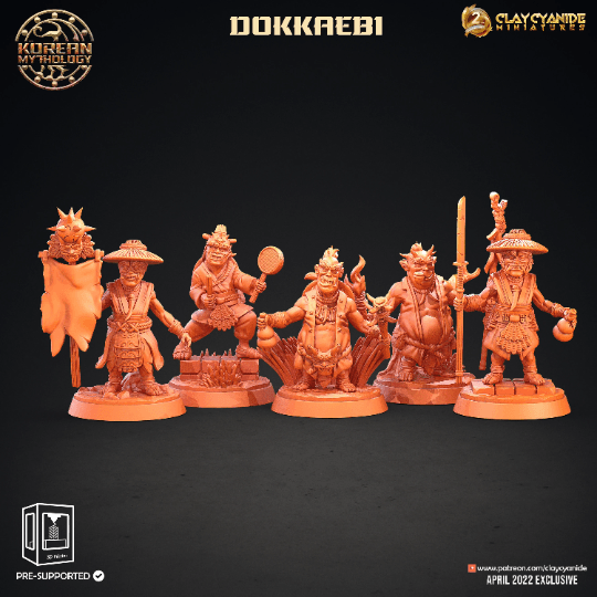 Joon Gi Dokkaebi Goblin Miniatures Set | 5 Unique Figures from Korean Folklore for Tabletop RPGs | 32mm Scale - Plague Miniatures