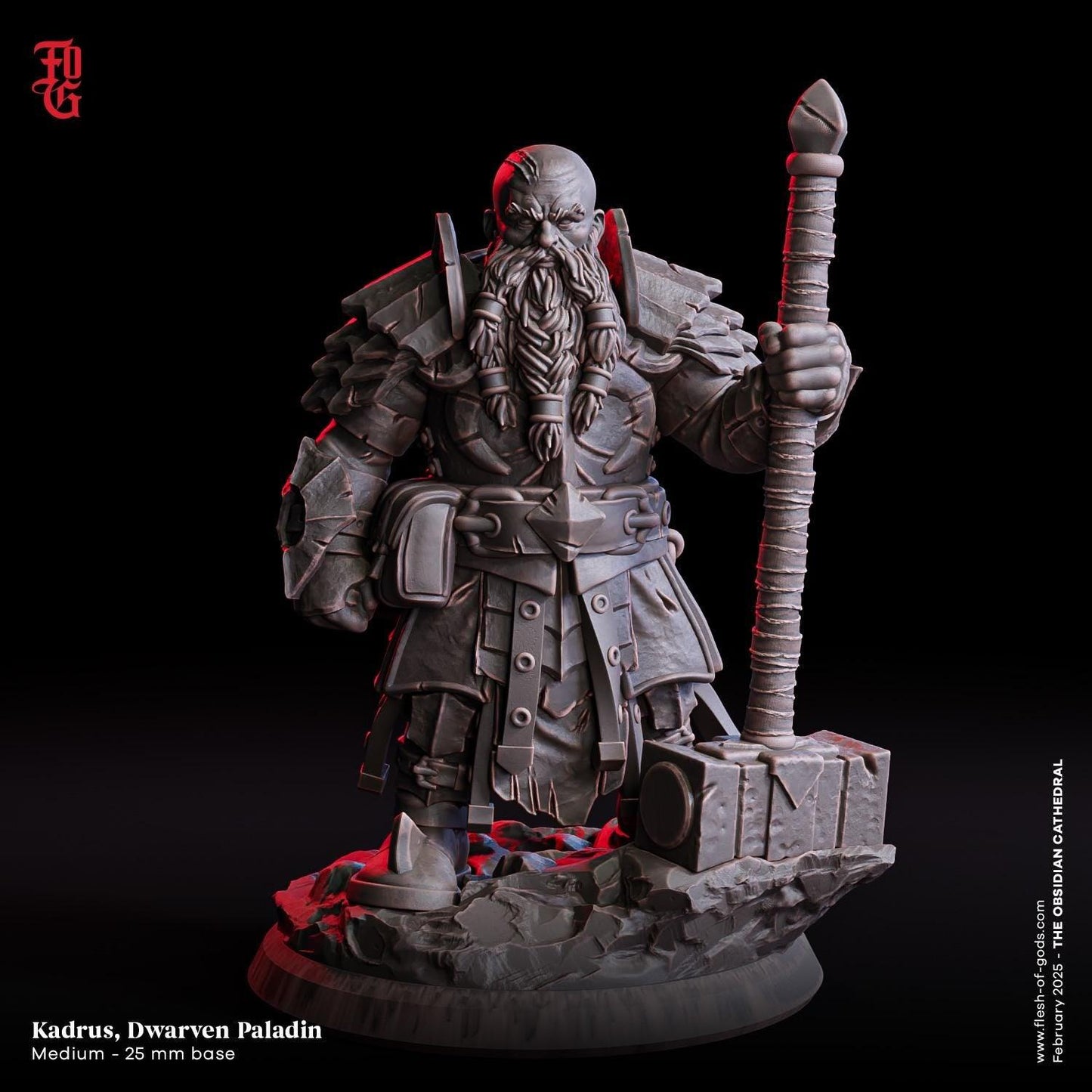 Kadrus, Dwarf Paladin Miniature | Stalwart Defender Figurine | 32mm Scale or 75mm Scale - Plague Miniatures