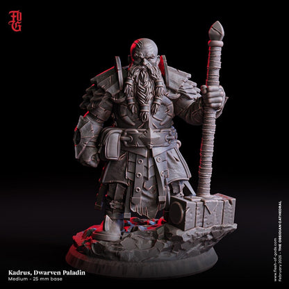 Kadrus, Dwarf Paladin Miniature | Stalwart Defender Figurine | 32mm Scale or 75mm Scale - Plague Miniatures