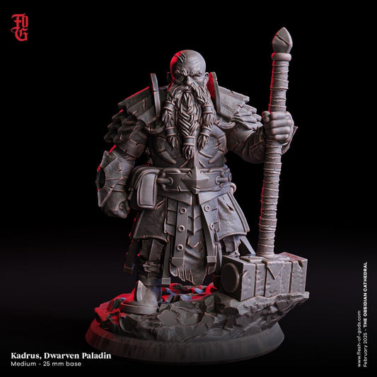 Kadrus, Dwarf Paladin Miniature | Stalwart Defender Figurine | 32mm Scale or 75mm Scale - Plague Miniatures