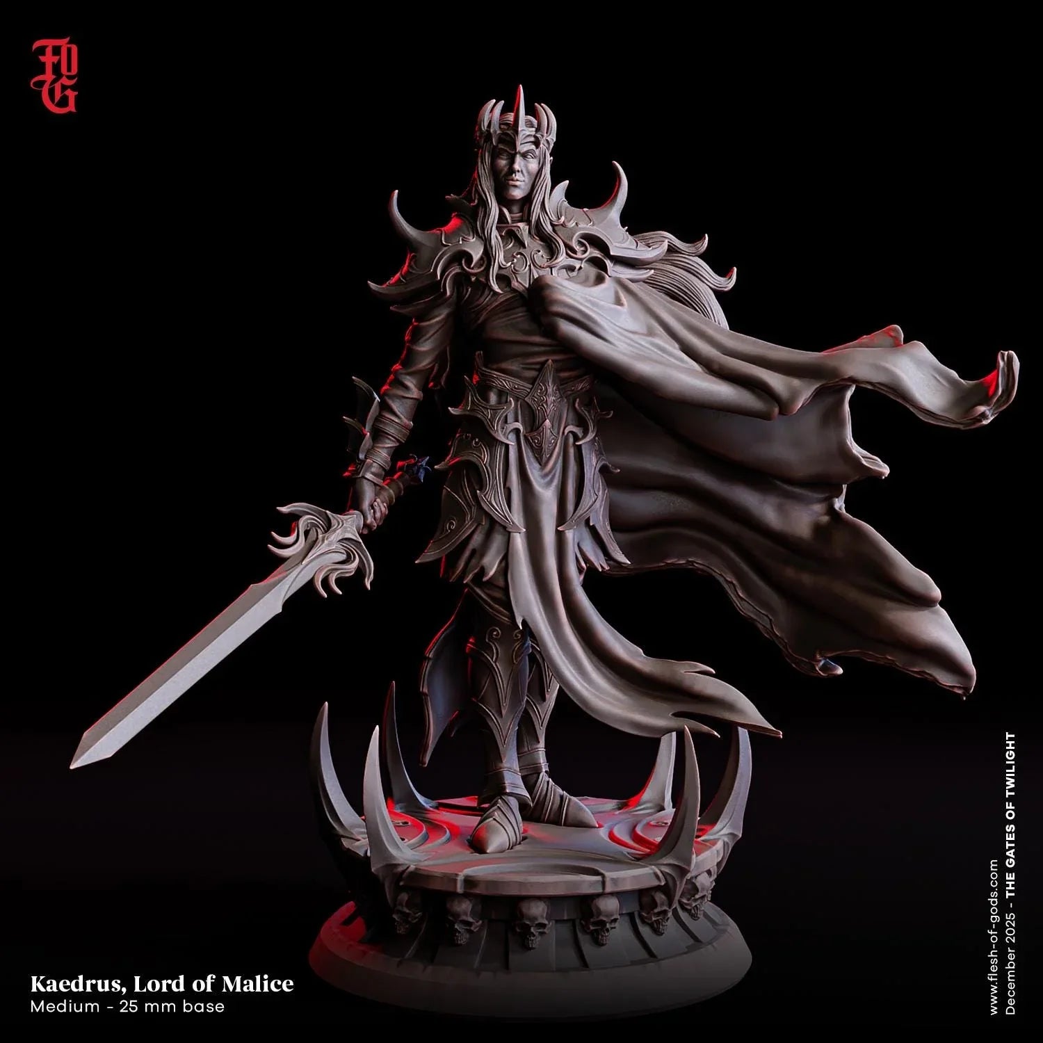 Kaedrus, Lord of Malice Miniature | Male Elf Fighter Monster Elf Army Figurine | 32mm Scale or 75mm Scale - Plague Miniatures