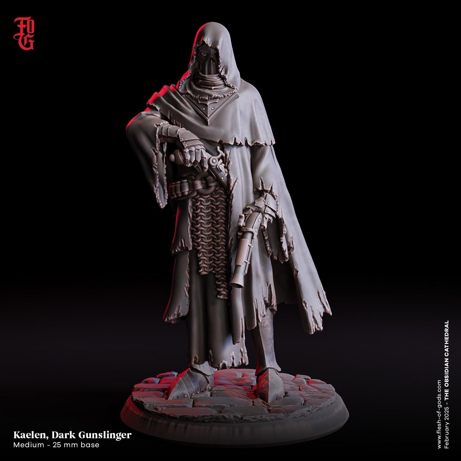Kaelen, Dark Gunslinger Miniature| DnD Shadowy Outlaw NPC Figurine | 32mm Scale or 75mm Scale - Plague Miniatures