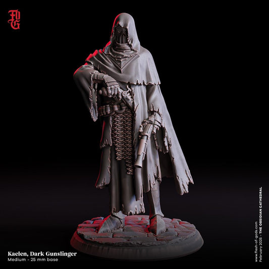 Kaelen, Dark Gunslinger Miniature| DnD Shadowy Outlaw NPC Figurine | 32mm Scale or 75mm Scale - Plague Miniatures