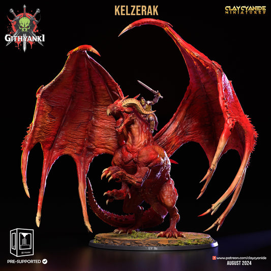 Kelzerak Orc Warrior on Dragon Miniature | Huge Dragon Miniature Monstrosity | 32mm Scale - Plague Miniatures