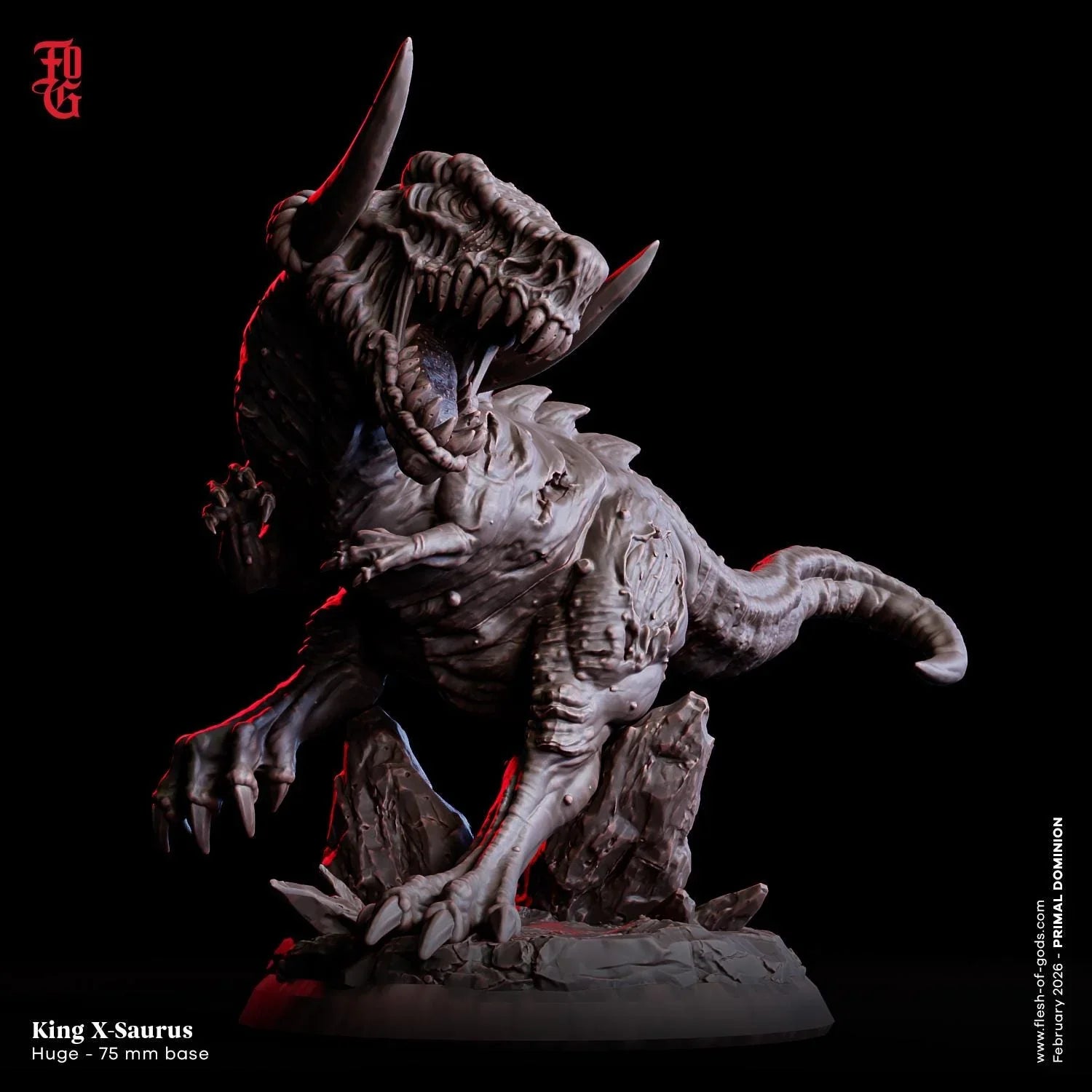 King X-Saurus Miniature | Tyrant Dinosaur Huge Monstrosity Figurine | 75mm Base - Plague Miniatures