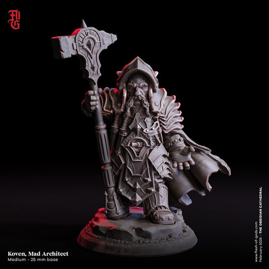 Koven, Mad Architect | Dwarf Miniature | 32mm Scale or 75mm Scale - Plague Miniatures