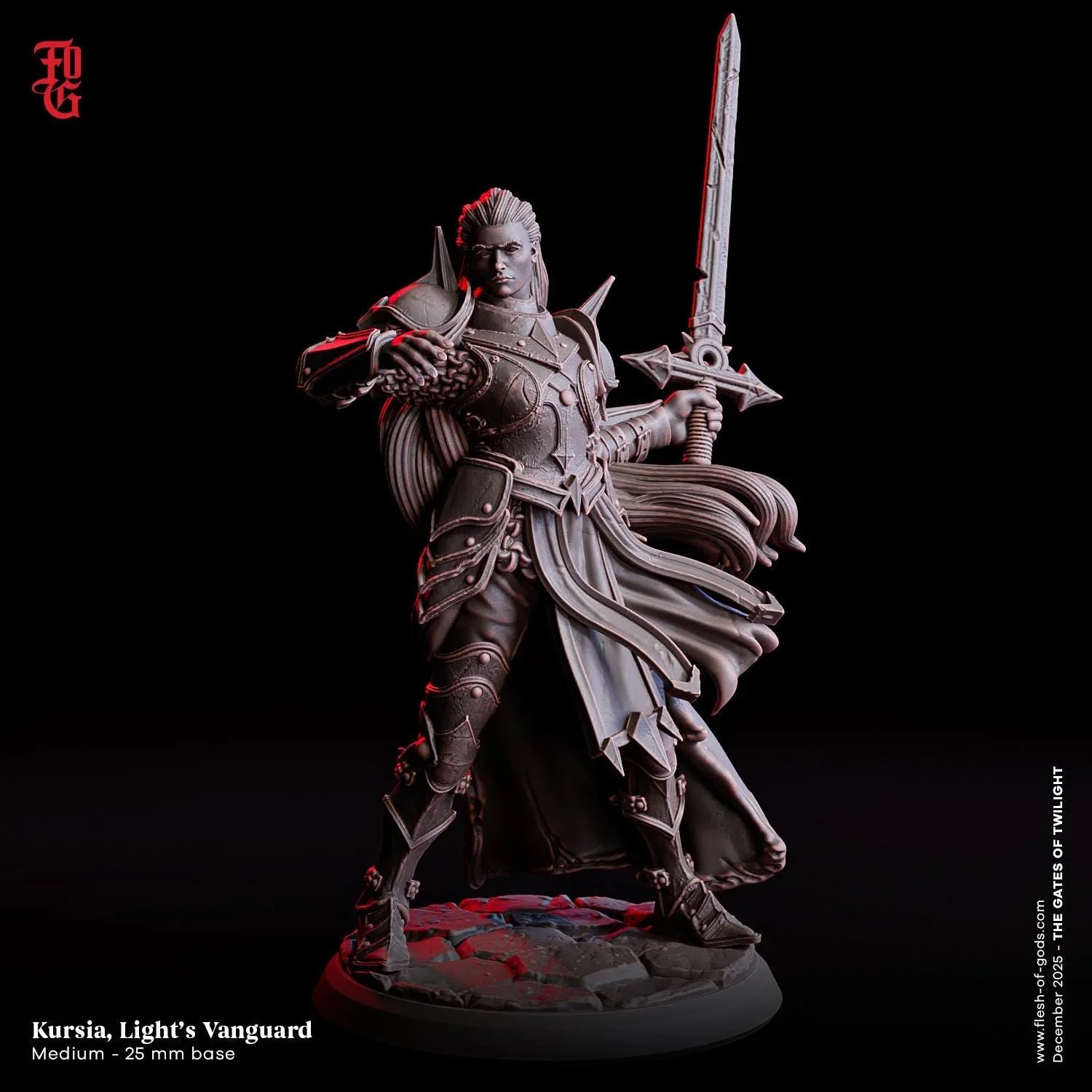 Kursia, Light’s Vanguard Miniature | Female Human Fighter Paladin Figurine | 32mm Scale or 75mm Scale - Plague Miniatures