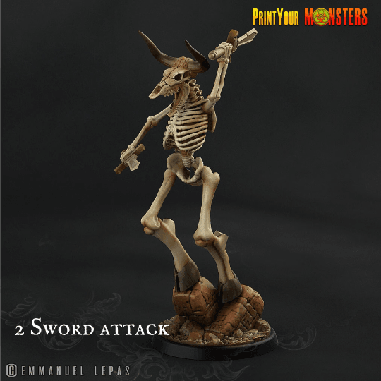 Lance and Shield Skeletal Minotaur Miniature | Undead Monster Figurine DnD 5e - Plague Miniatures