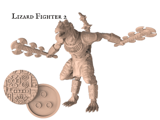 Lizard Fighter Miniature - 40mm base | 32mm scale | Tabletop gaming DnD Miniature Dungeons and Dragons, dnd lizard warrior - Plague Miniatures