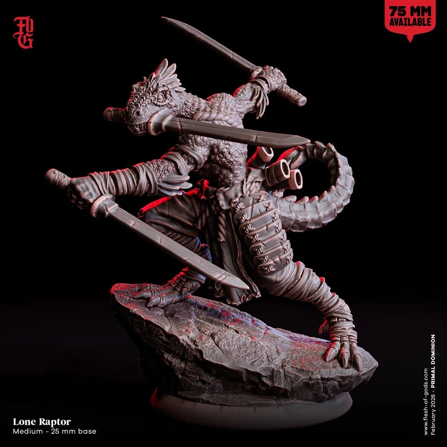 Lone Raptor Miniature | Lizardfolk Beastfolk Hybrid Warrior Figurine | 32mm Scale or 75mm scale - Plague Miniatures