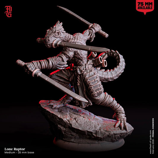 Lone Raptor Miniature | Lizardfolk Beastfolk Hybrid Warrior Figurine | 32mm Scale or 75mm scale - Plague Miniatures