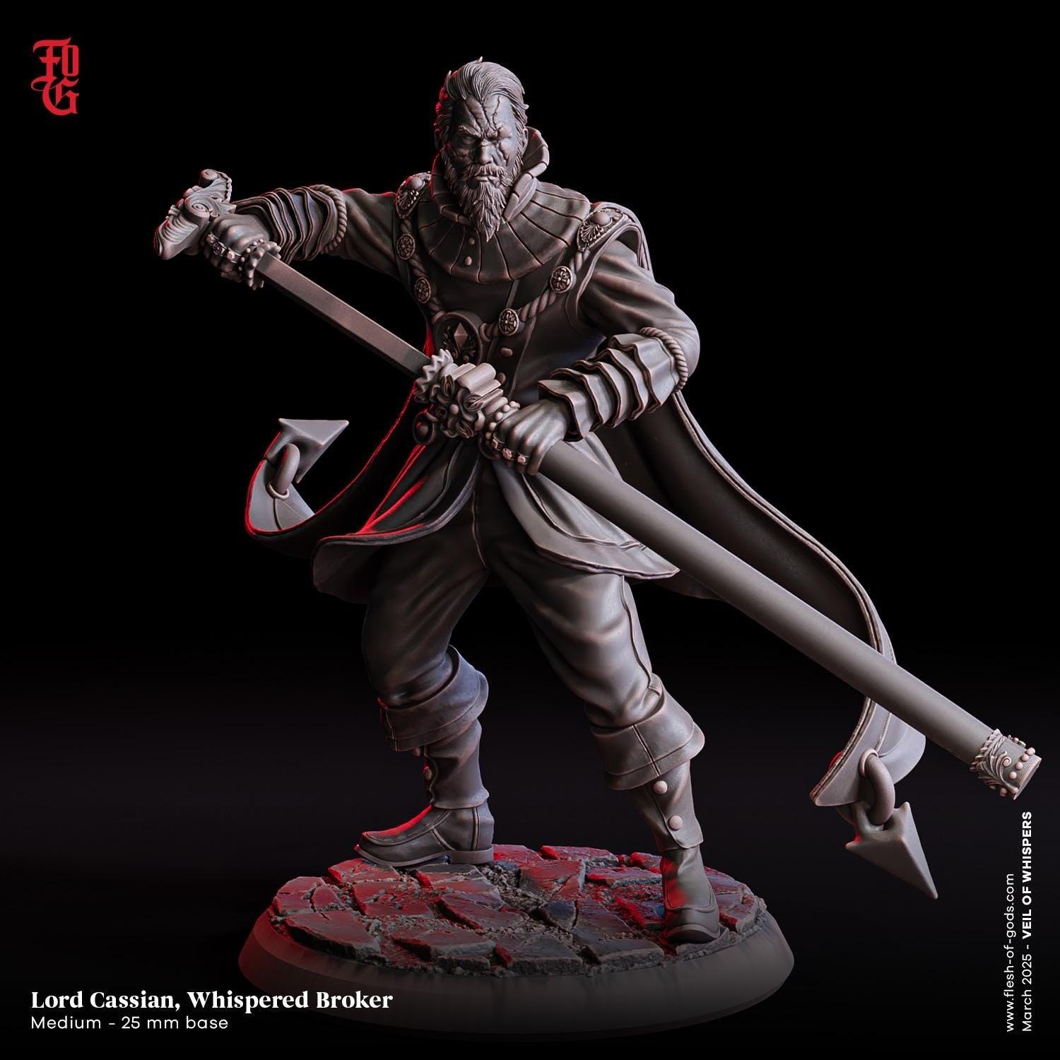 Lord Cassian, Whispered Broker | Human Samurai Fighter Miniature | 32mm Scale or 75mm Scale - Plague Miniatures