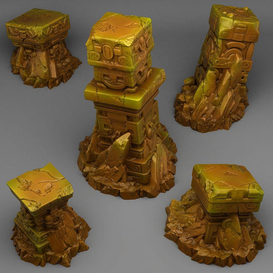 Lost Maya Columns Miniatures | Wargaming Terrain Set of 5 | 28mm Scale or 32mm Scale - Plague Miniatures