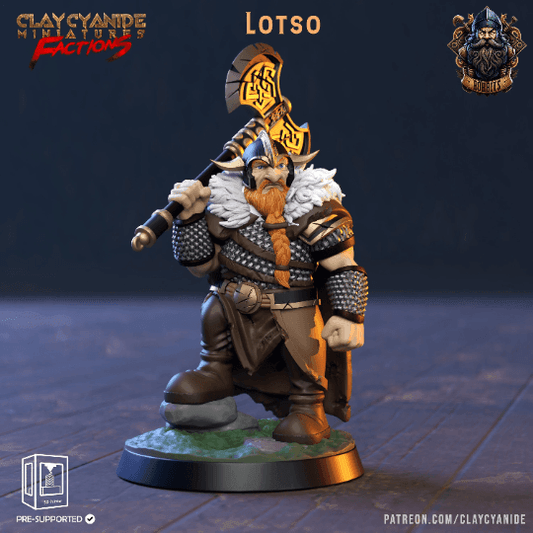 Lotso Dwarf Paladin Miniature | Valiant Dwarf Warrior from The Bobbits Guild | 32mm Scale - Plague Miniatures