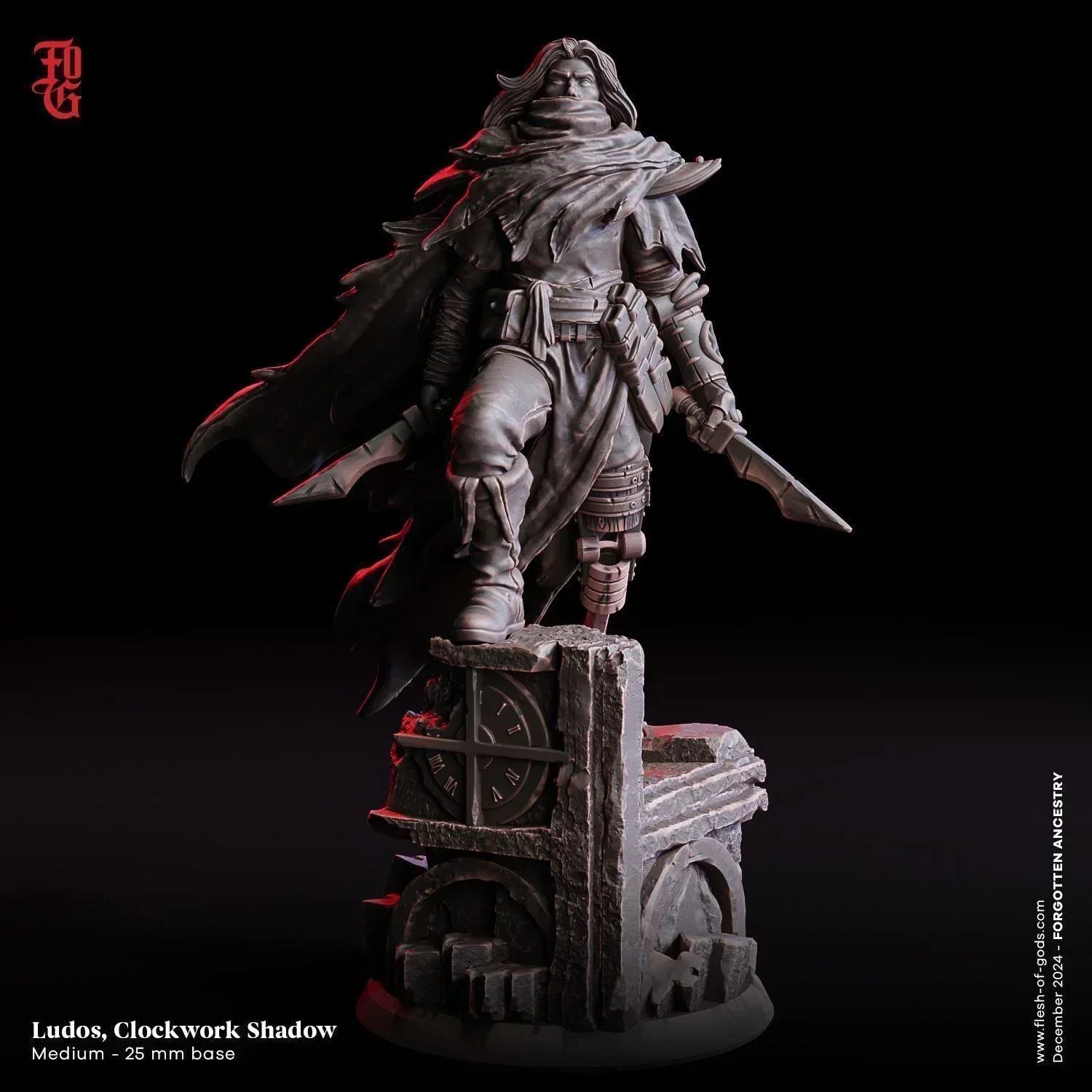 Ludos, Clockwork Shadow Figurine | Human Rogue Miniature for Tabletop Games | 32mm Scale or 75mm Scale - Plague Miniatures