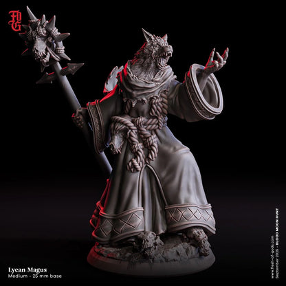 Lycan Magus | Hybrid Werewolf Spellcaster Miniature | 32mm Scale or 75mm Scale - Plague Miniatures