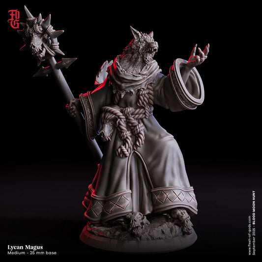 Lycan Magus | Hybrid Werewolf Spellcaster Miniature | 32mm Scale or 75mm Scale - Plague Miniatures