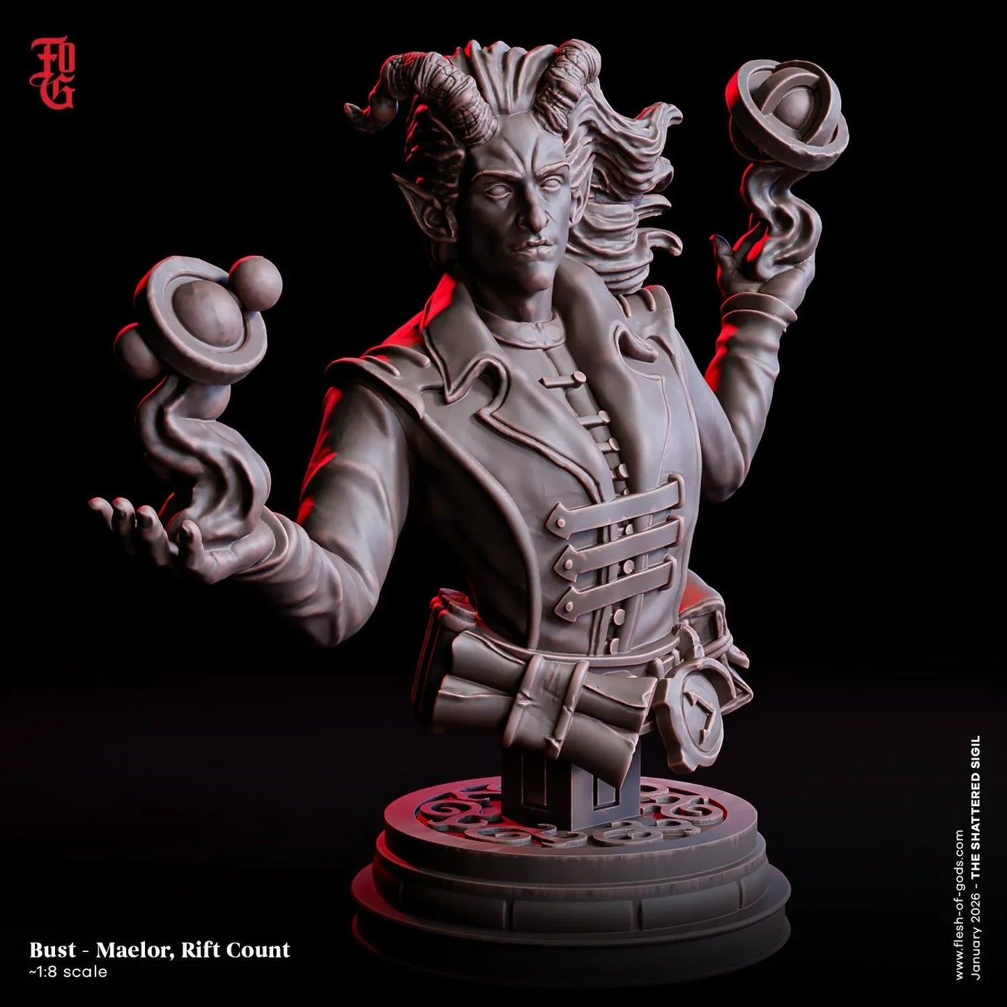 Maelor, Rift Count Miniature | Tiefling Chronurgy Wizard Spellcaster Figurine | 32mm Scale or 75mm Scale - Plague Miniatures