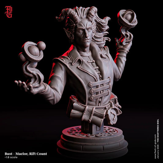 Maelor, Rift Count Resin Bust Statue | Tiefling Chronurgy Wizard Display Figure - Plague Miniatures