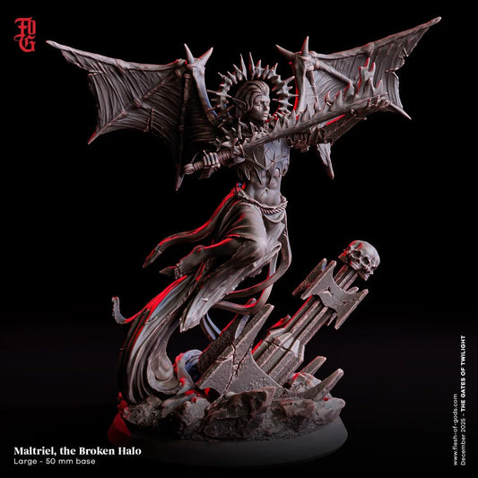 Maltriel, the Broken Halo Miniature | Female Angel Large Celestial Fiend Monster Figurine | 50mm Base - Plague Miniatures