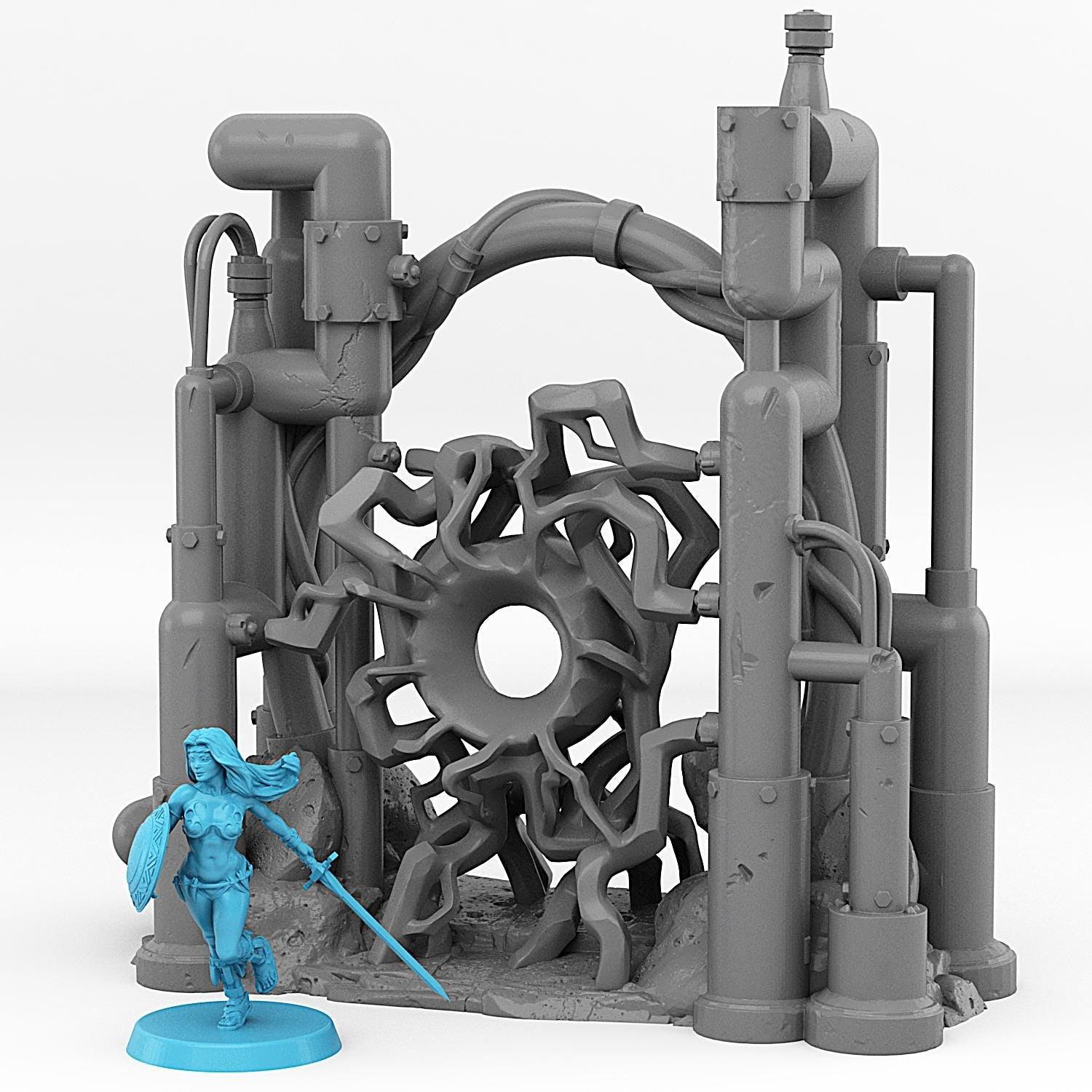 Martian Pipes Portal Miniature | Sci-Fi Electric Effect | Steampunk Dungeon Terrain Prop | 28mm or 32mm Scale - Plague Miniatures