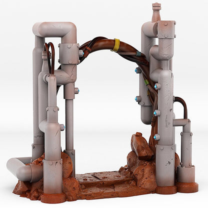 Martian Pipes Portal Miniature | Sci-Fi Electric Effect | Steampunk Dungeon Terrain Prop | 28mm or 32mm Scale - Plague Miniatures