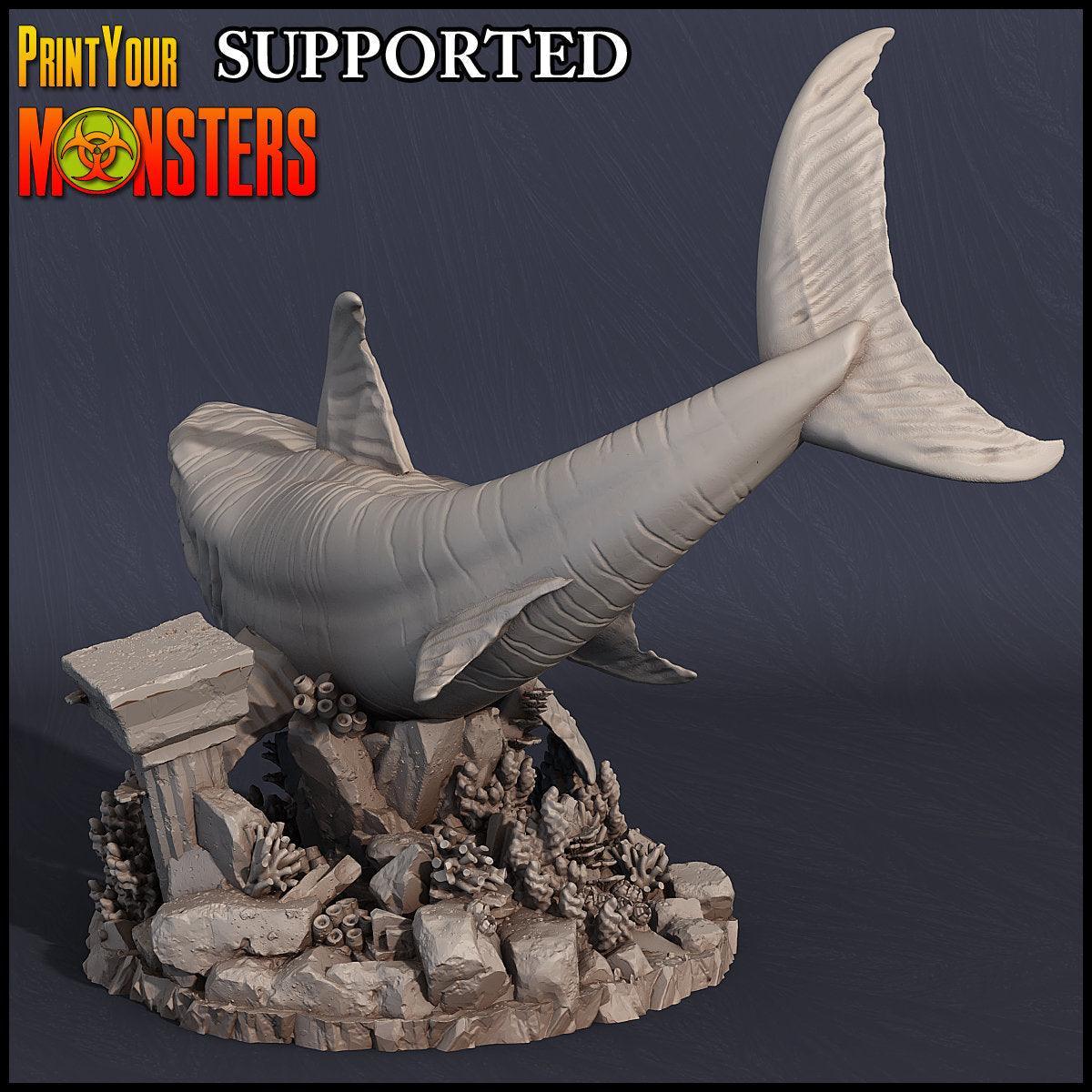 Merfolk Rider on Great White Shark Miniature | Fantasy Wargaming Figure | 50mm Base - Plague Miniatures