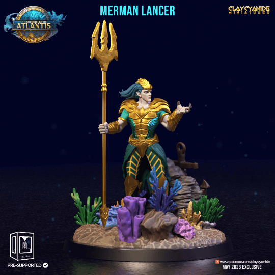 Merman Lancer Miniature | Aquatic Spearman for Tabletop Games | 32mm Scale - Plague Miniatures