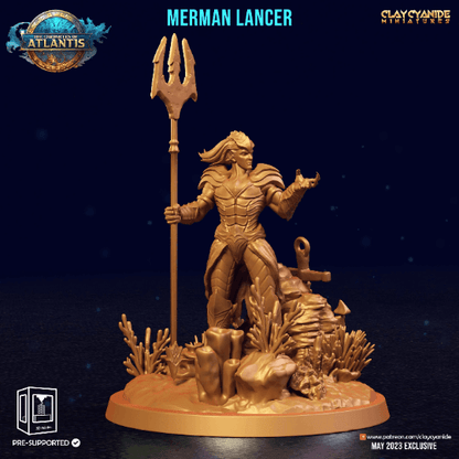 Merman Lancer Miniature | Aquatic Spearman for Tabletop Games | 32mm Scale - Plague Miniatures