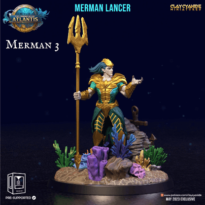 DnD Merman Lancer Miniature | Clay Cyanide | Chronicles of Atlantis | DnD Miniature Dungeons and Dragons DnD 5e Underwater Knight Warrior - Plague Miniatures shop for DnD Miniatures